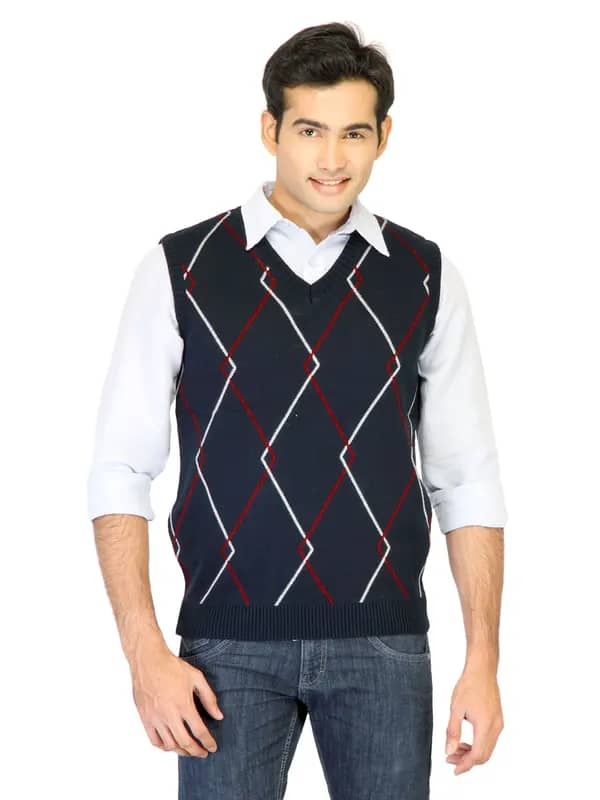 Proline Blue Patterned Sleeveless Sweater