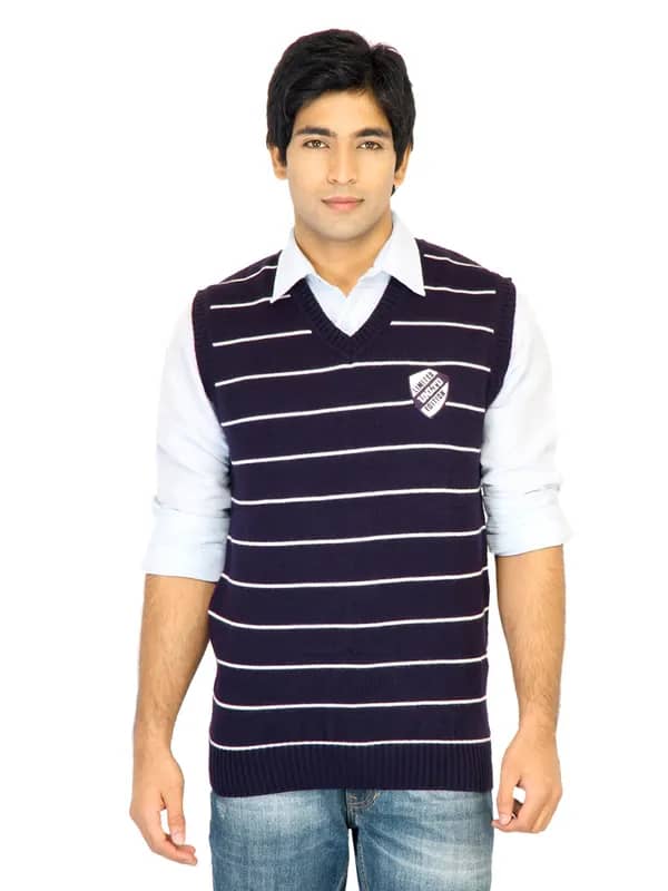 Indigo Nation Men Stripes Purple Sweaters