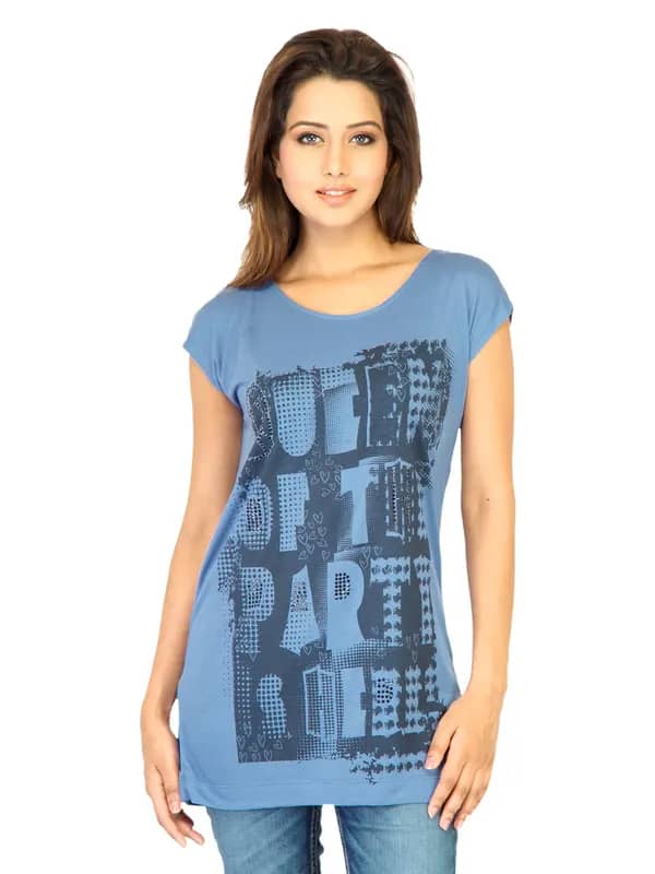 Flying Machine Women Printed Blue Tshirts