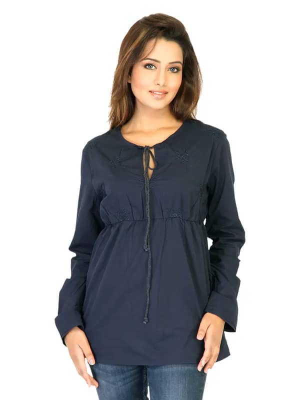 Flying Machine Women Solid Navy Blue Tops