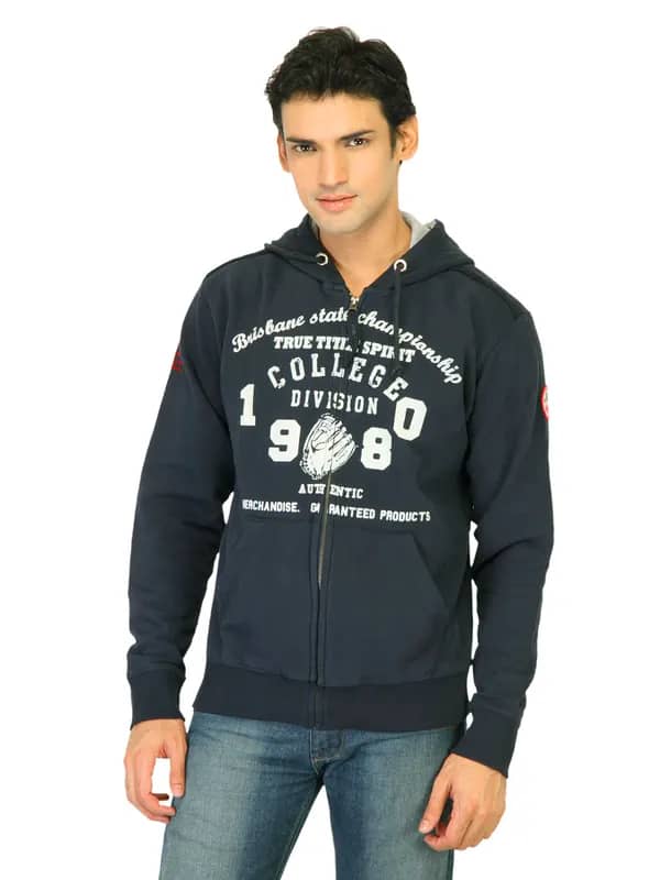 Flying Machine Men Printed Navy Blue Sweatshirts