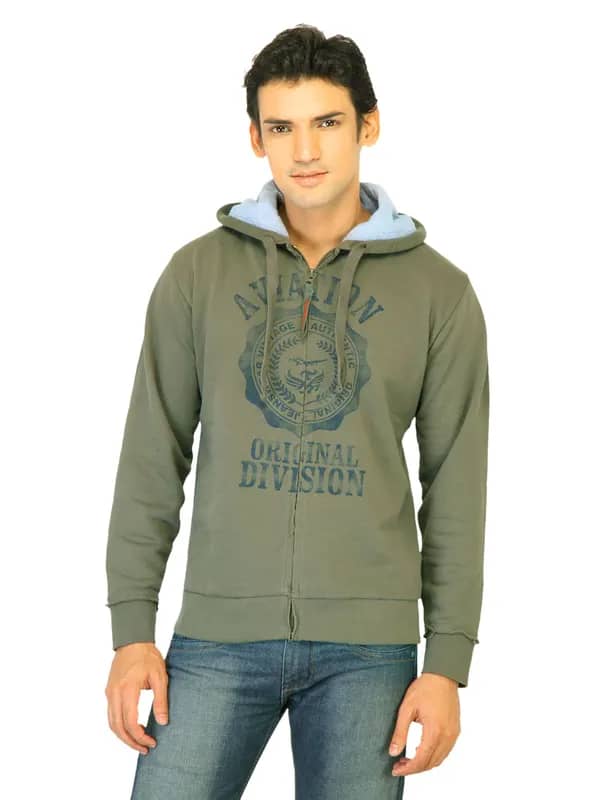 Flying Machine Men Printed Olive Sweatshirts