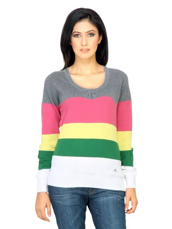 ADIDAS Women Stripes Pink Sweaters