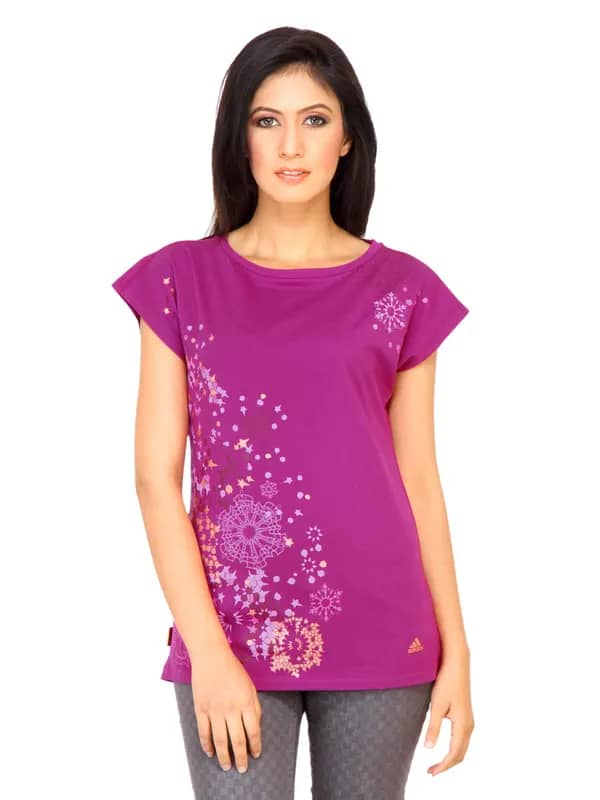 ADIDAS Women Printed Pink T-shirt