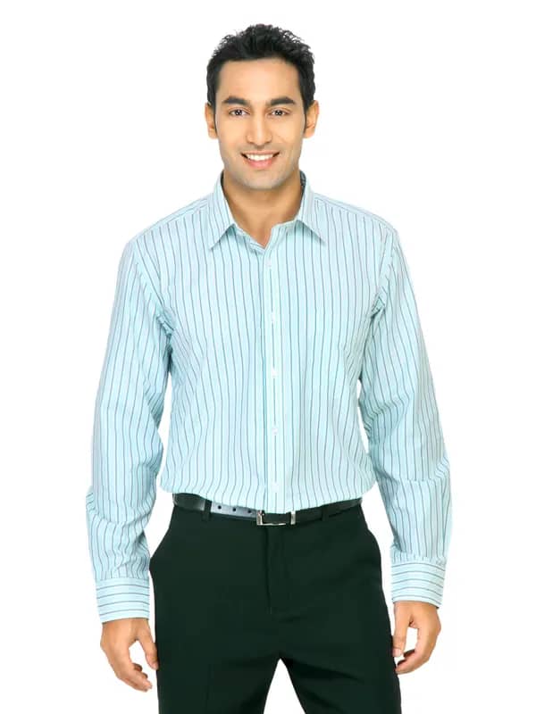 Mark Taylor Men Aqua Blue & White Grey Striped Shirt