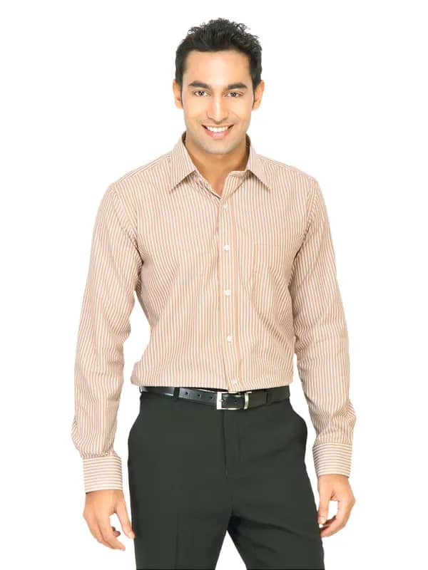 Mark Taylor Men Light Brown & White Striped Shirt