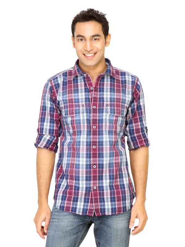 Basics Men Red Slim Fit Checked Shirt