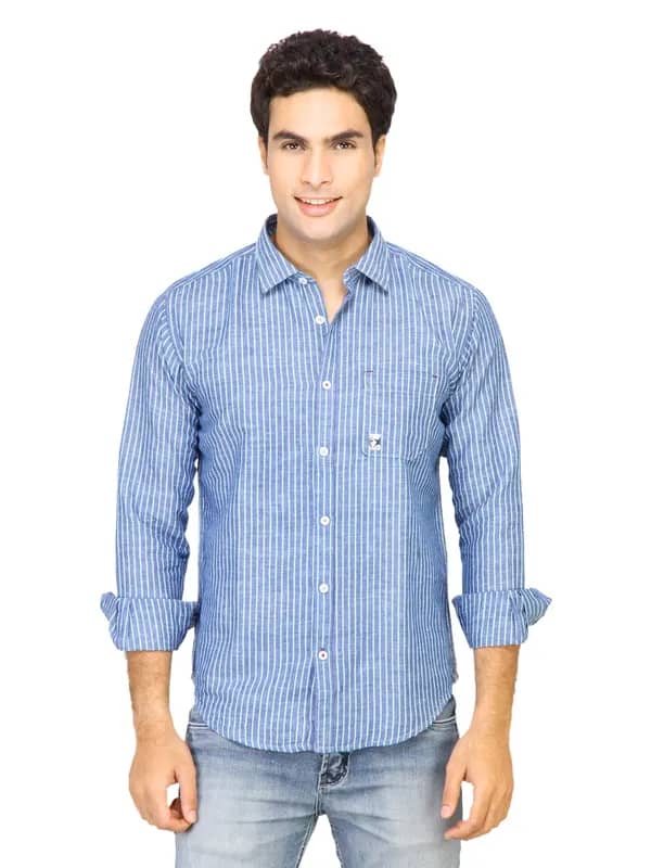 Basics Men Blue Slim Fit Striped Shirt