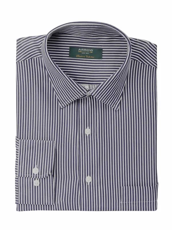 Arrow Men Stripes Navy Blue Shirts