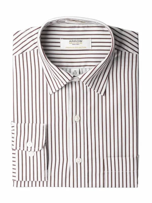 Arrow Men Stripes Brown Shirts