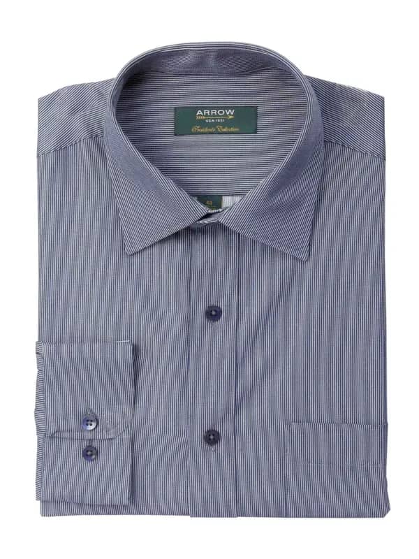 Arrow Men Stripes Navy Blue Shirts