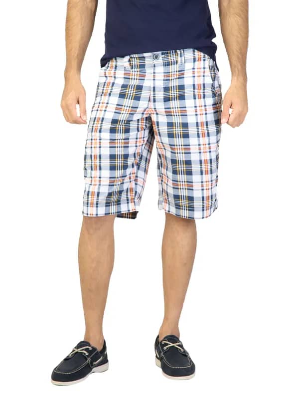 Status Quo Men Check Navy Blue Shorts