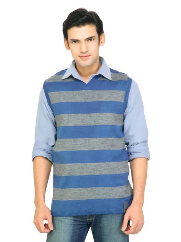 ADIDAS Men Stripes Grey Sweaters