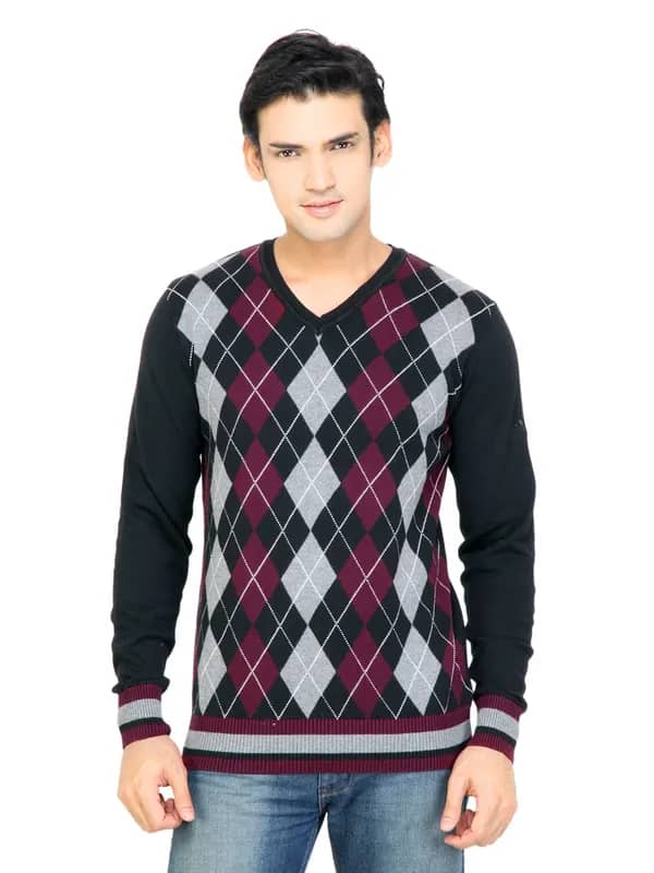 ADIDAS Men Check Black Sweaters