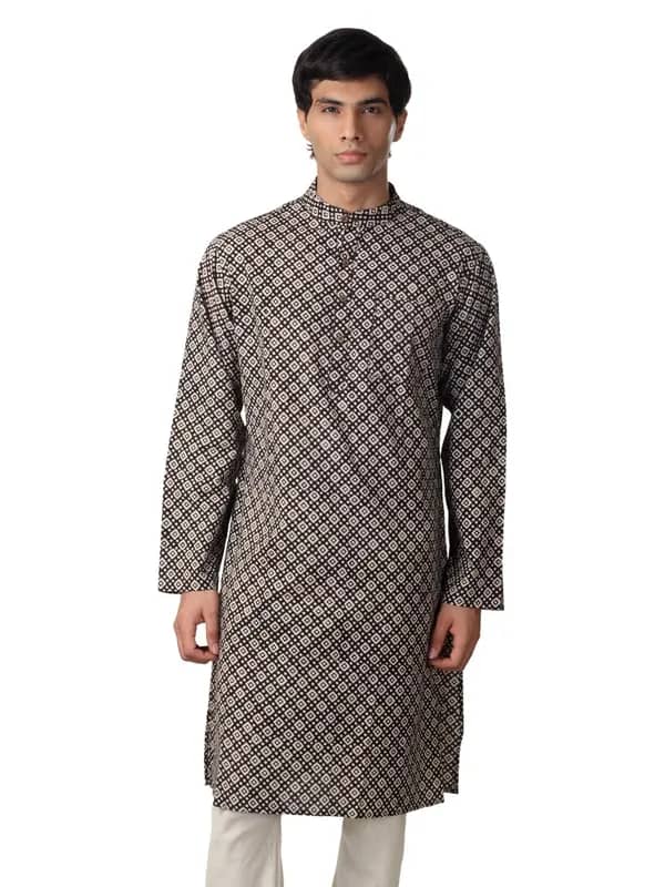 Mother Earth Men Black Printed Kurta