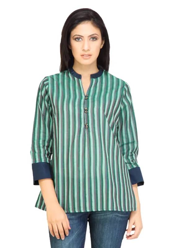 Mother Earth Women Stripes Green Kurtis