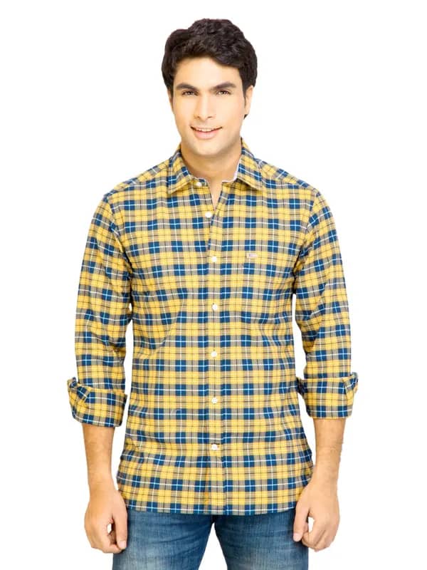 Arrow Sport Men Check Yellow Shirts