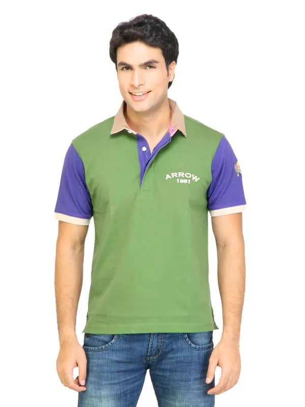 Arrow Sport Men Solid Green Polo Tshirts