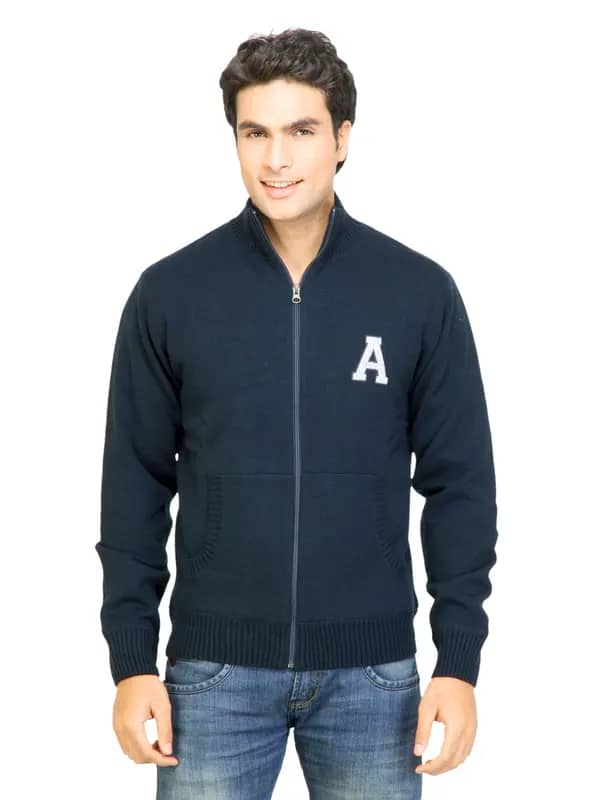 Arrow Sport Men Solid Navy Blue Sweaters