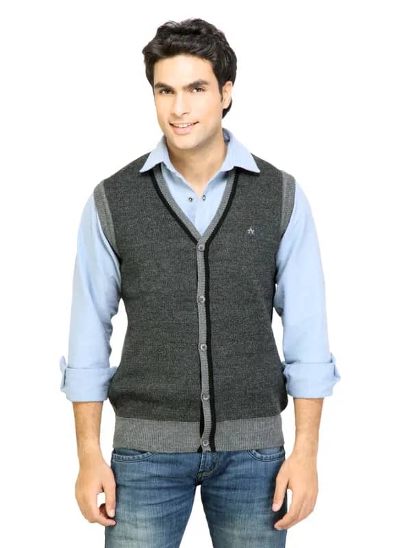 Arrow Sport Men Solid Grey Sweaters