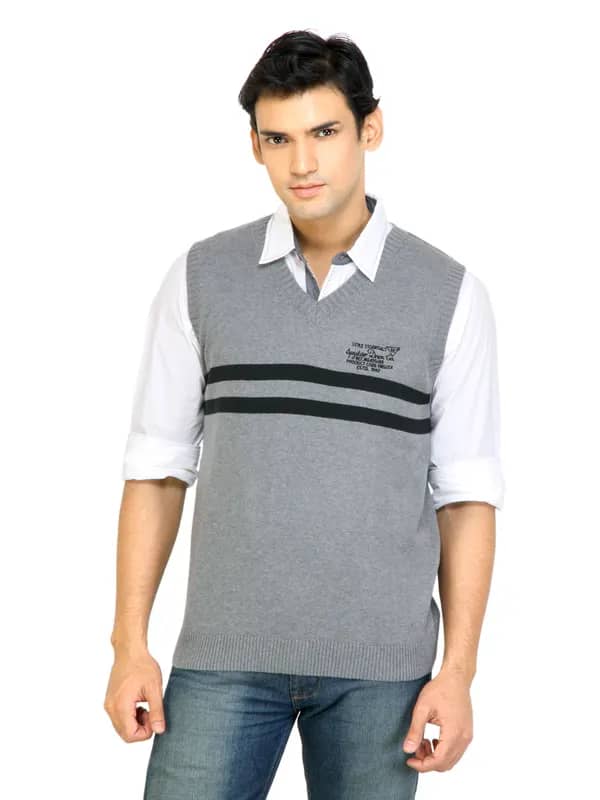 Spykar Men Stripes Grey Sweaters