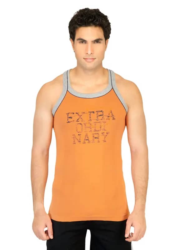 Facit Men Square Neck Orange Innerwear Vest