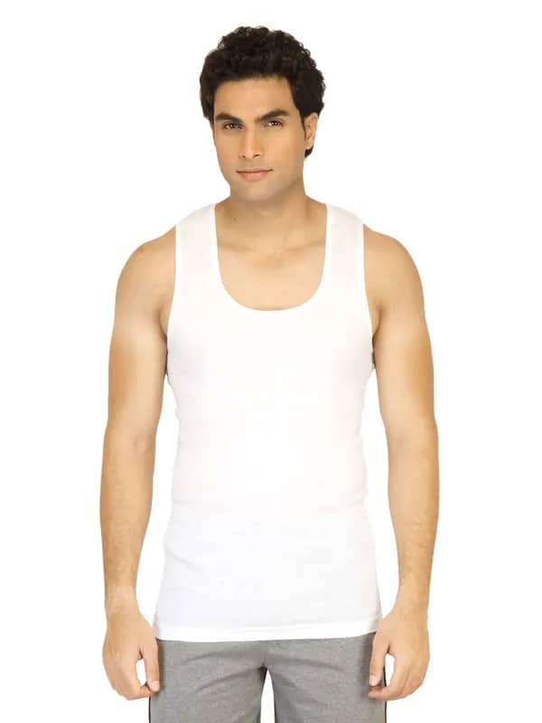 Facit Men Rib White Innerwear Vest