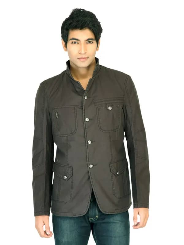 Turtle Solid Men Black Jacket