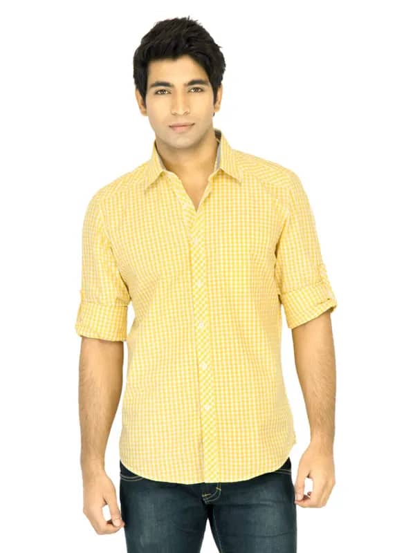 Turtle Check Men Yellow Shirt