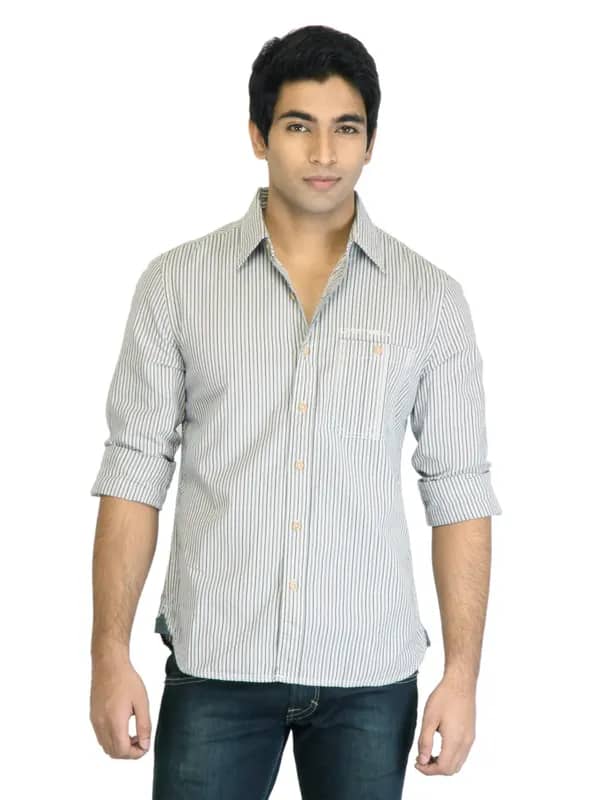 Levis Men Grey & Black Striped Shirt
