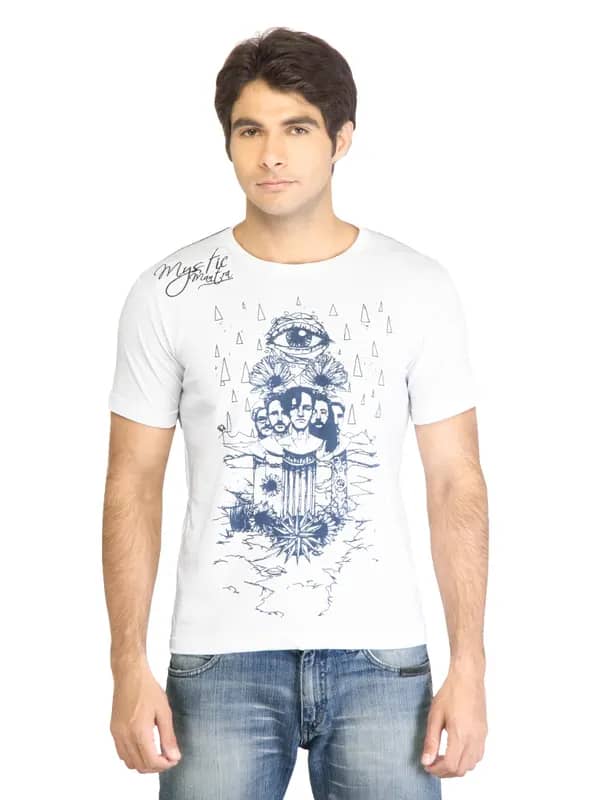 Peter England Men Printed White TShirt