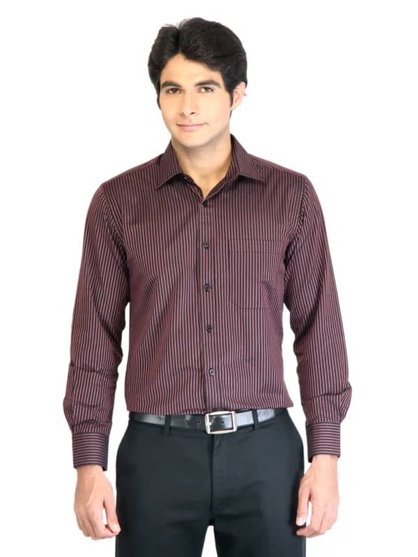 Peter England Men Stripes Red Shirt