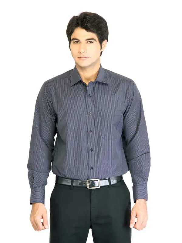 Peter England Men Stripes Navy Blue Shirt