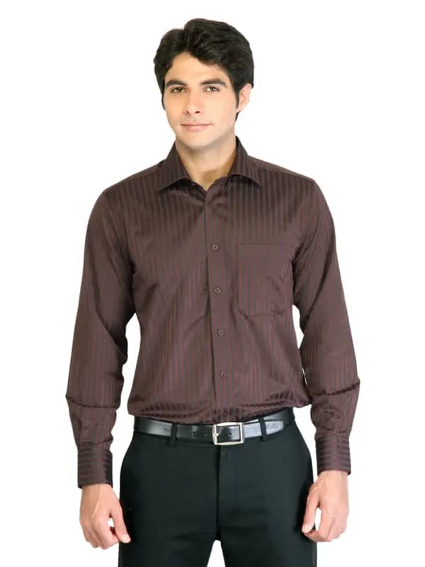 Peter England Men Stripes Maroon Shirt