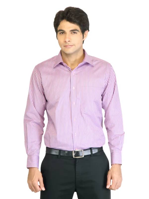 Peter England Men Stripes Pink Shirt
