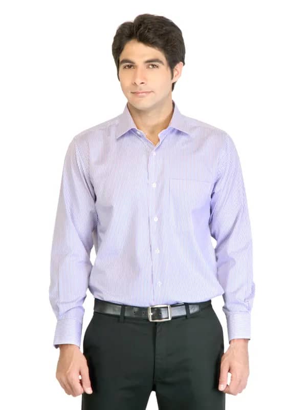 Peter England Men Stripes Blue Shirt