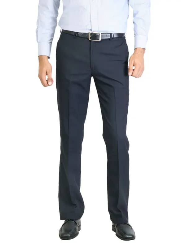 Peter England Men Stripes Navy Blue Trouser