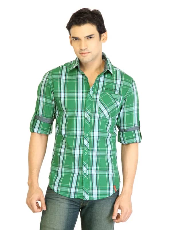 Locomotive Men Check Green Shirt