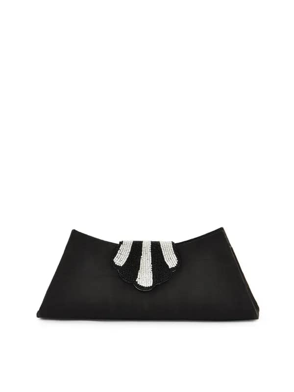 Spice Art Women Beaded Fan Flap Black Clutch