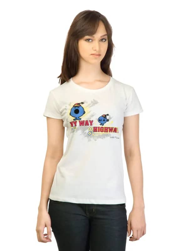 Little Miss Women Printed Off White T-shirt
