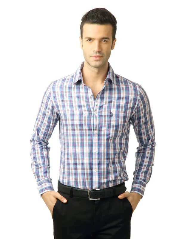 U.S. Polo Assn. Men Checks Blue Shirt