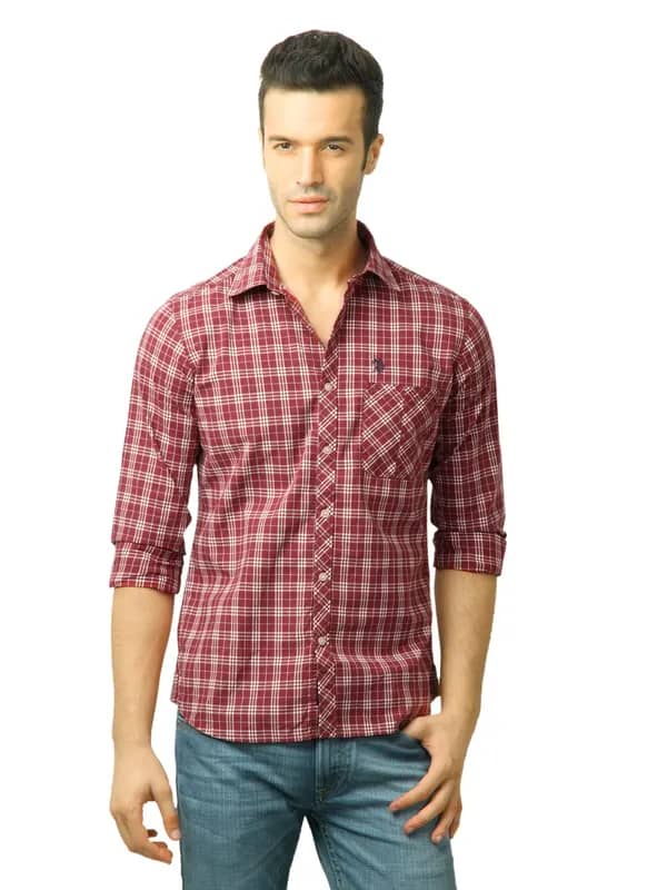 U.S. Polo Assn. Men Checks Maroon Shirt