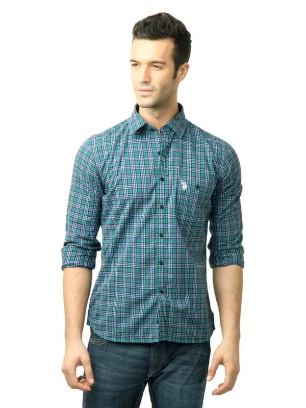 U.S. Polo Assn. Men Checks Green Shirt