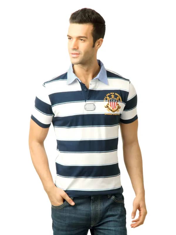 U.S. Polo Assn. Men Stripes Navy Blue Polo Tshirt