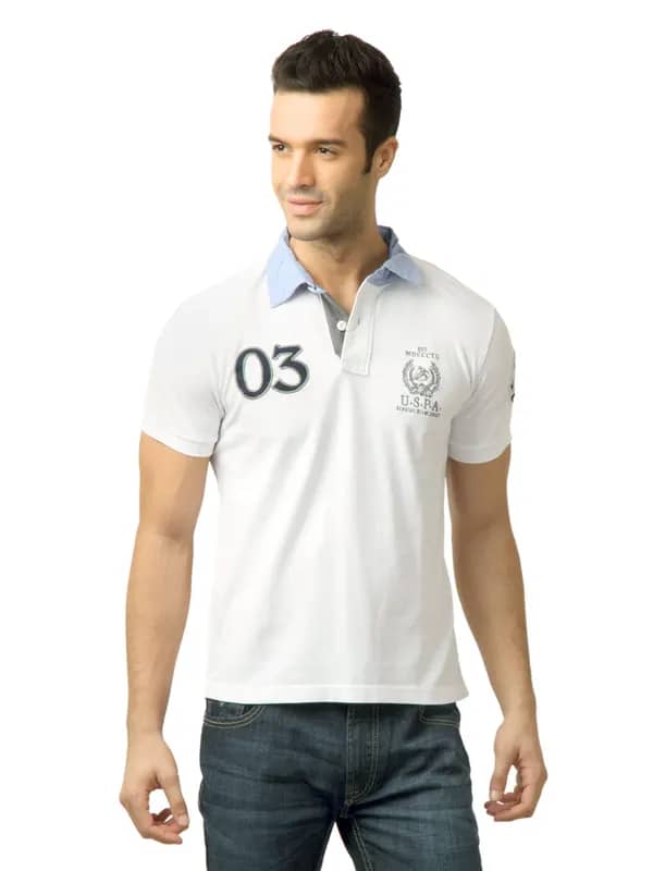U.S. Polo Assn. Men Solid White Polo Tshirt