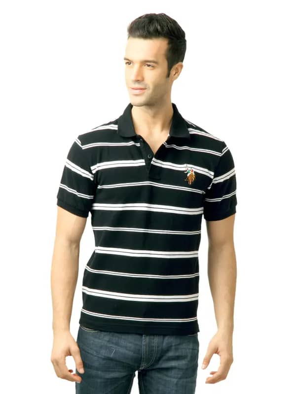 U.S. Polo Assn. Men Stripes Black Polo Tshirt