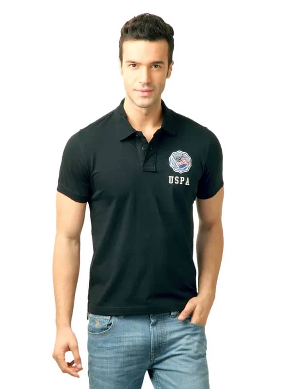 U.S. Polo Assn. Men Solid Black Polo Tshirt