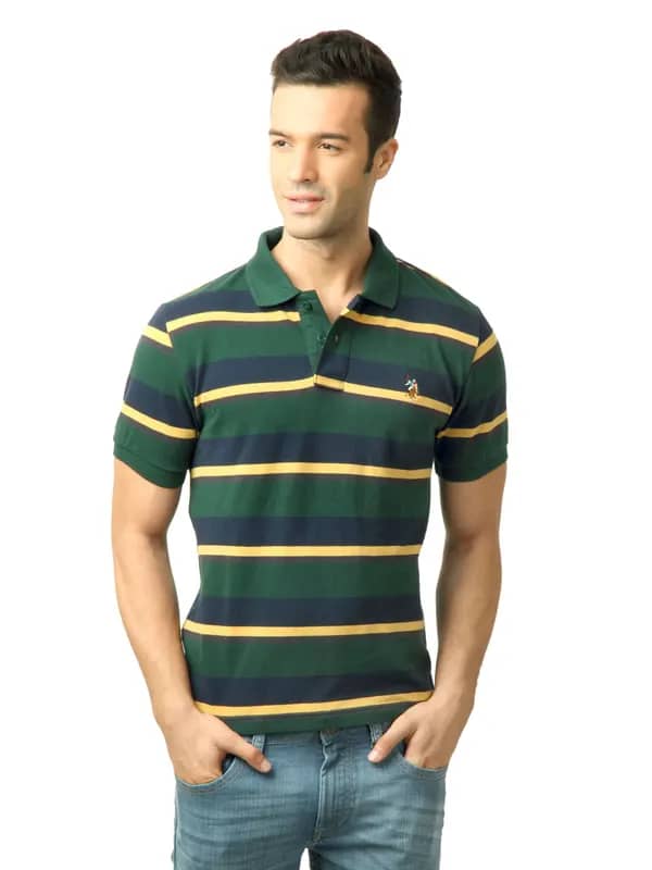 U.S. Polo Assn. Men Stripes Green Polo Tshirt