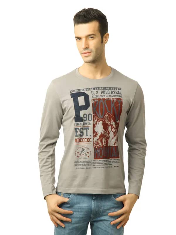 U.S. Polo Assn. Men Printed Steeple Grey Tshirt