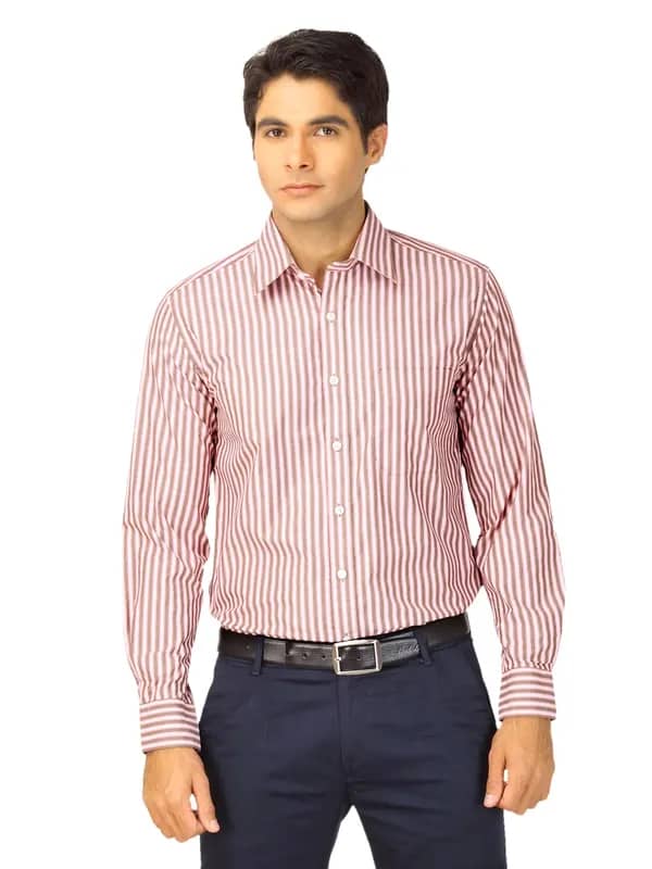 Mark Taylor Men Green & Pink Striped Shirt